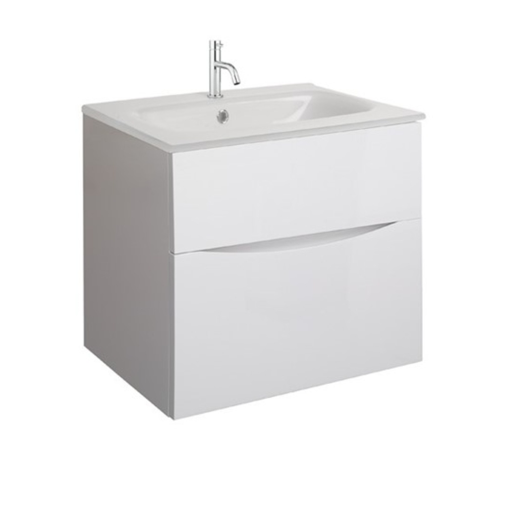 Product Cut out image of the Crosswater Glide II White Gloss 700mm Double Drawer Unit with Ice White Glass 1 Tap Hole Basin